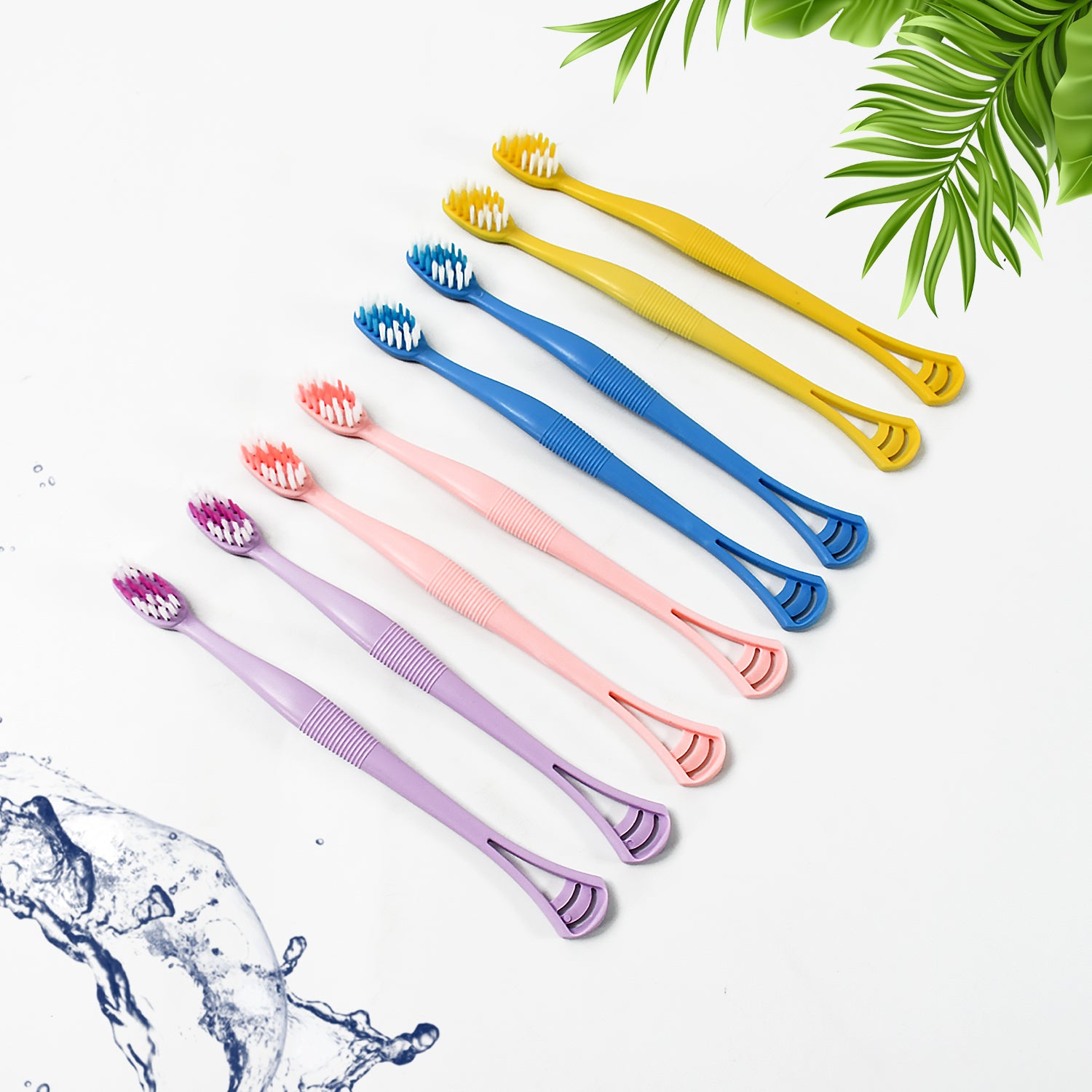 01_7001907e-3068-4c5f-894e-e191d9a0902b.jpg 2-in-1 Tooth Brush with Tongue Scraper, Soft Bristle Long Handle (8Pcs) Soft Toothbrush - Image 1
